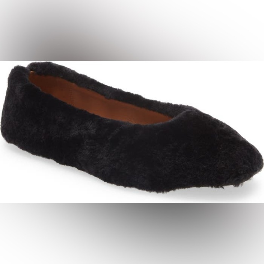 Aquatalia Black Fuzzy Ballet Flats